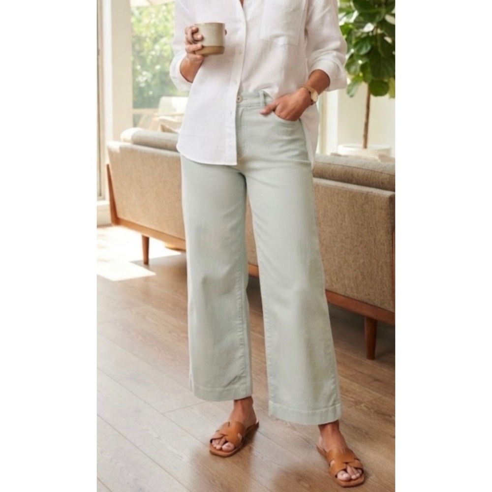 PAIGE Nellie High Rise Wide Leg Cropped Pants Light Blue Size 27